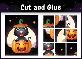 Children board game cut and glue with a cute black cat vector