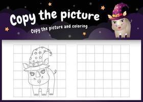 copy the picture kids game and coloring page with a cute rhino vector