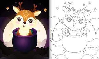 coloring book with a cute deer in the witch cauldron vector