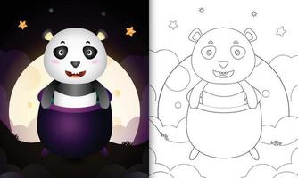 coloring book with a cute panda in the witch cauldron vector