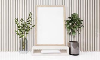 Picture frames with plant pots adorn the living room. photo