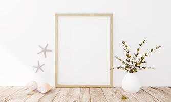 Picture frames with plant pots adorn the living room. photo