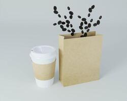 A packet used for coffee with coffee cups. photo