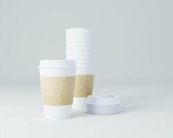 A packet used for coffee with coffee cups. photo