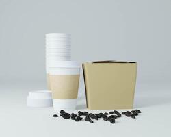 A packet used for coffee with coffee cups. photo