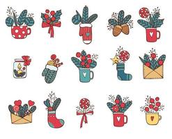 Christmas house decoration icons vector