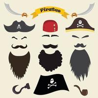 conjunto de elementos piratas, barbas, bigotes, cejas, sombreros, pañuelos vector