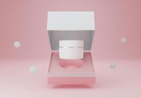 A white cream jar placed on a pink background photo