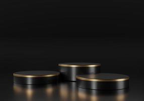 3d mockup black premium pedestal, on black background, presentation photo