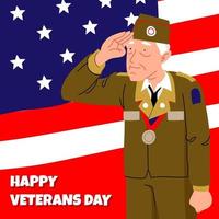 Old Veteran Salutes on Veterans Day vector