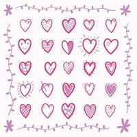 Hand drawn cute pink hearts vector