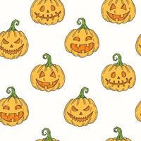 Seamless pattern with Halloween colored pumpkin Jack in sketch style. vector