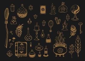 Magic background for witches and wizards. Hand drawn magic tools vector