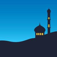 Silhouette Mosque Vector at moonlight background