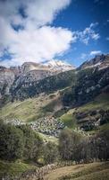 Vals Village Alpine Valley landscape and homes in Central Alps Switzerland photo