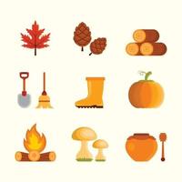 conjunto de icono de elemento de otoño vector