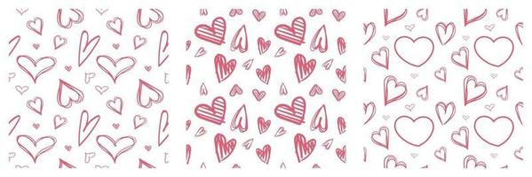 Collection of red hearts pattern transparent on a white background