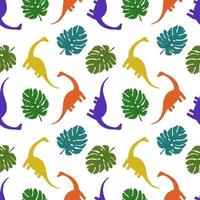 patrones sin fisuras con dinosaurios y hojas de palmera vector