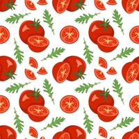 Seamless pattern with tomatoes and arugula leaves vector