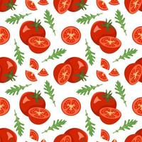 Seamless pattern with tomatoes and arugula leaves vector