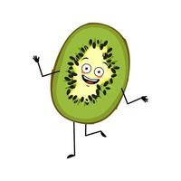 lindo personaje de kiwi con emociones alegres, cara sonriente, ojos felices vector