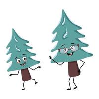 lindo personaje de árbol de navidad alegre con emociones vector
