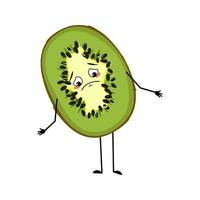 Cute kiwi character with sad emotions, downcast eyes, depressing face vector