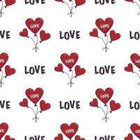 Seamless pattern with heart shaped balloons and the word love vector