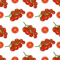 Seamless pattern with tomatoes on a branch and slices vector