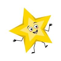 lindo personaje estrella con emociones alegres, baile, cara sonriente vector