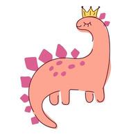 Girl dino with a crown. Cute dinosaurs vector