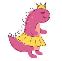 niña dino con una corona. vector lindo dinosaurios