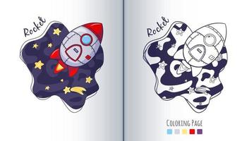 Rocket in Space Coloring Page vector