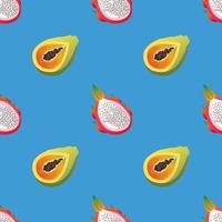 colourful tropical seamless dragon fruits  and mangoes vector