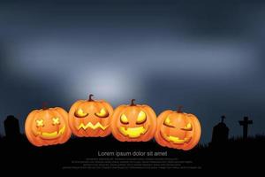 Pumpkin ghost and grave appear on full moon night illustrator Vector