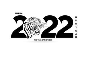 Happy new year 2022 year tiger black and white. vector
