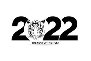 Happy new year 2022 year tiger black and white. vector