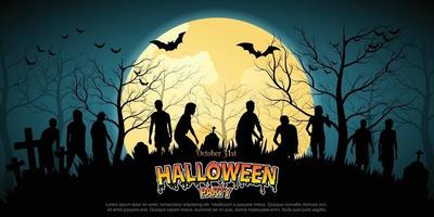 crowd of hungry zombies in the woods. Silhouettes of scary zombies. vector