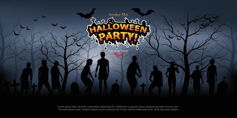 crowd of hungry zombies in the woods. Silhouettes of scary zombies.