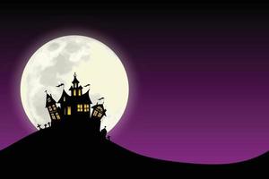 castillos y tumbas encantados en una noche de luna llena. ilustrador vector