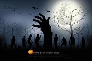 Ghost hands and the zombies on the full moon night. illustrator vector