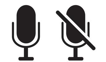 Microphone icons collection. Mute and unmute audio microphone. vector