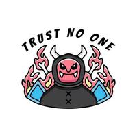 Devil in fire trust no one illustration. Vector graphics for t-shirt.