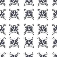 Seamless Pattern Retro Skull, Bolt, and Bone Print. vector