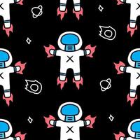 doodle seamless pattern of little astronaut on space. vector