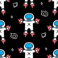 doodle seamless pattern of little astronaut on space. vector