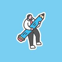 Business man holding big pencil illustration. can use for sticker. vector