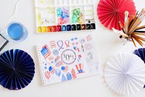 Watercolor drawing illustration for Independence day of the USA photo