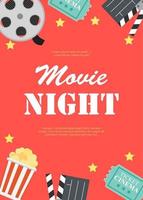 Abstract Movie Night Cinema Flat Background with Reel, vector