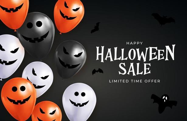 Happy Halloween sale holiday card with funny balloons.